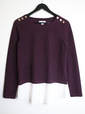 Calvin Klein Plum Purple Layered Hem Lightweight Sweater Size Medium